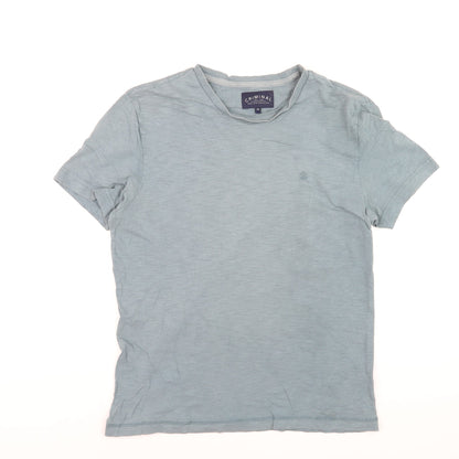 Criminal Men Blue Crew Neck Cotton Short Sleeve T-Shirt M