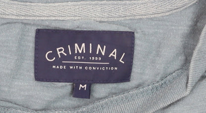 Criminal Men Blue Crew Neck Cotton Short Sleeve T-Shirt M