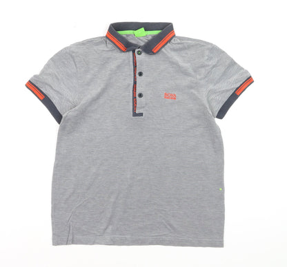 BOSS Boys Grey Slim Fit Cotton Polo Shirt M Short Sleeve