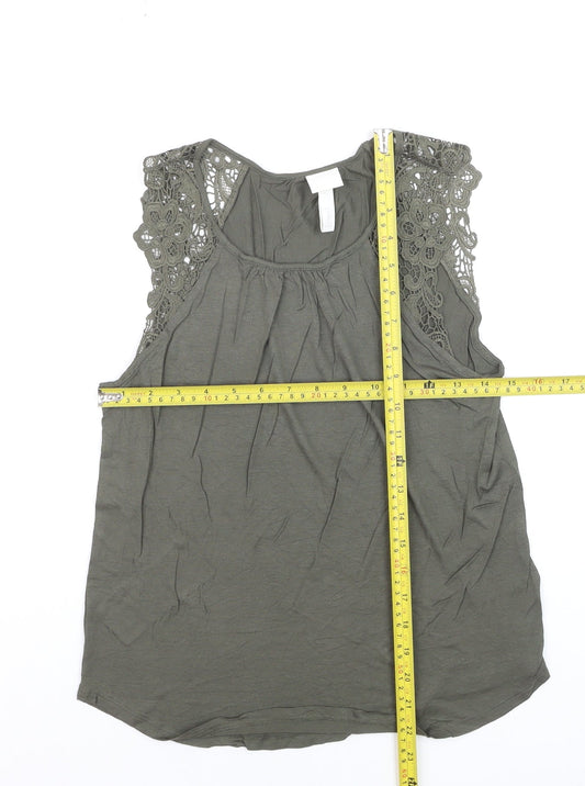 H&M Women's Green Crochet Trim Sleeveless Camisole Tank Top XS