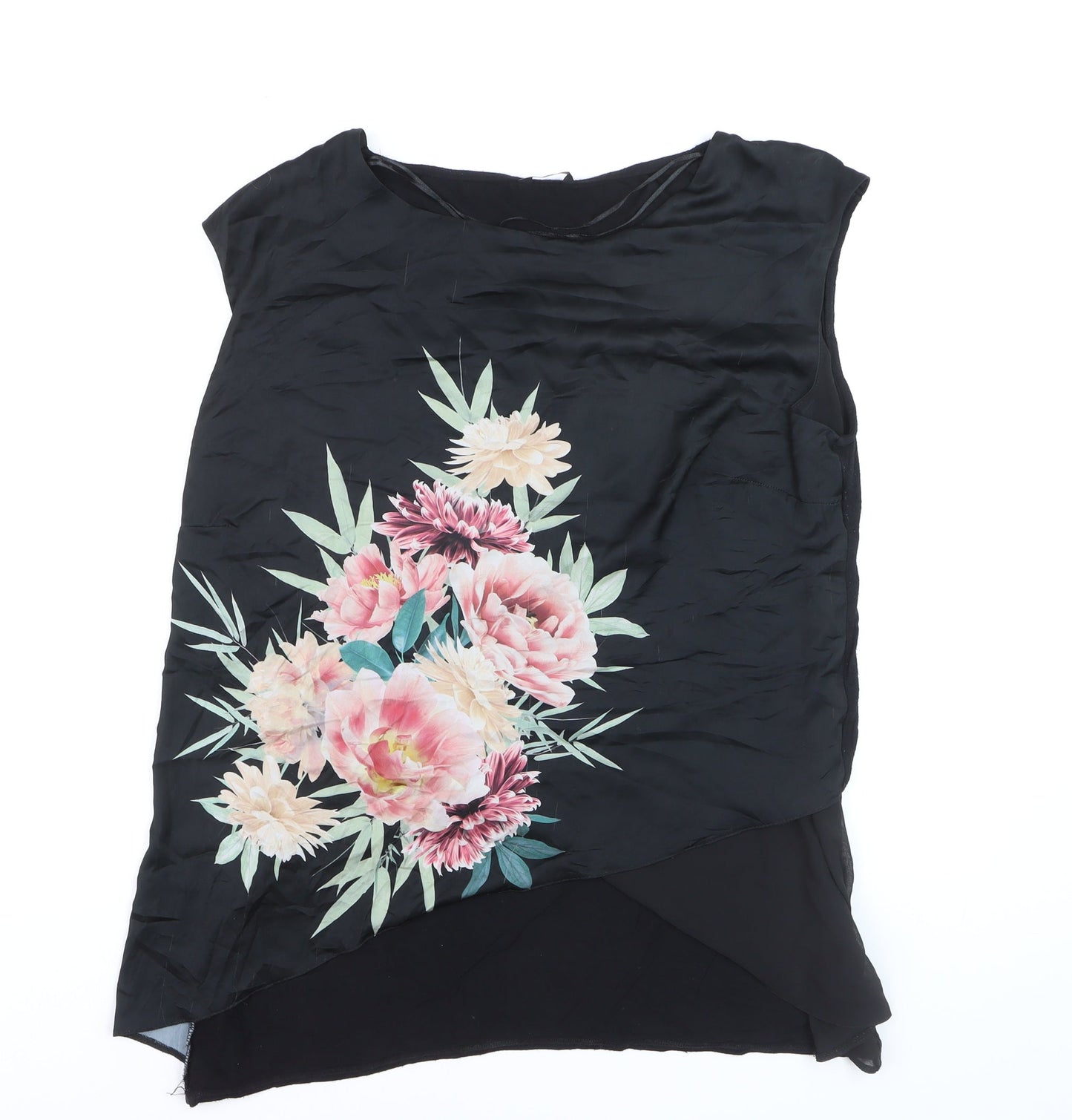 M&Co Womens Black Floral Tunic Blouse Size 18 Sleeveless Polyester Top