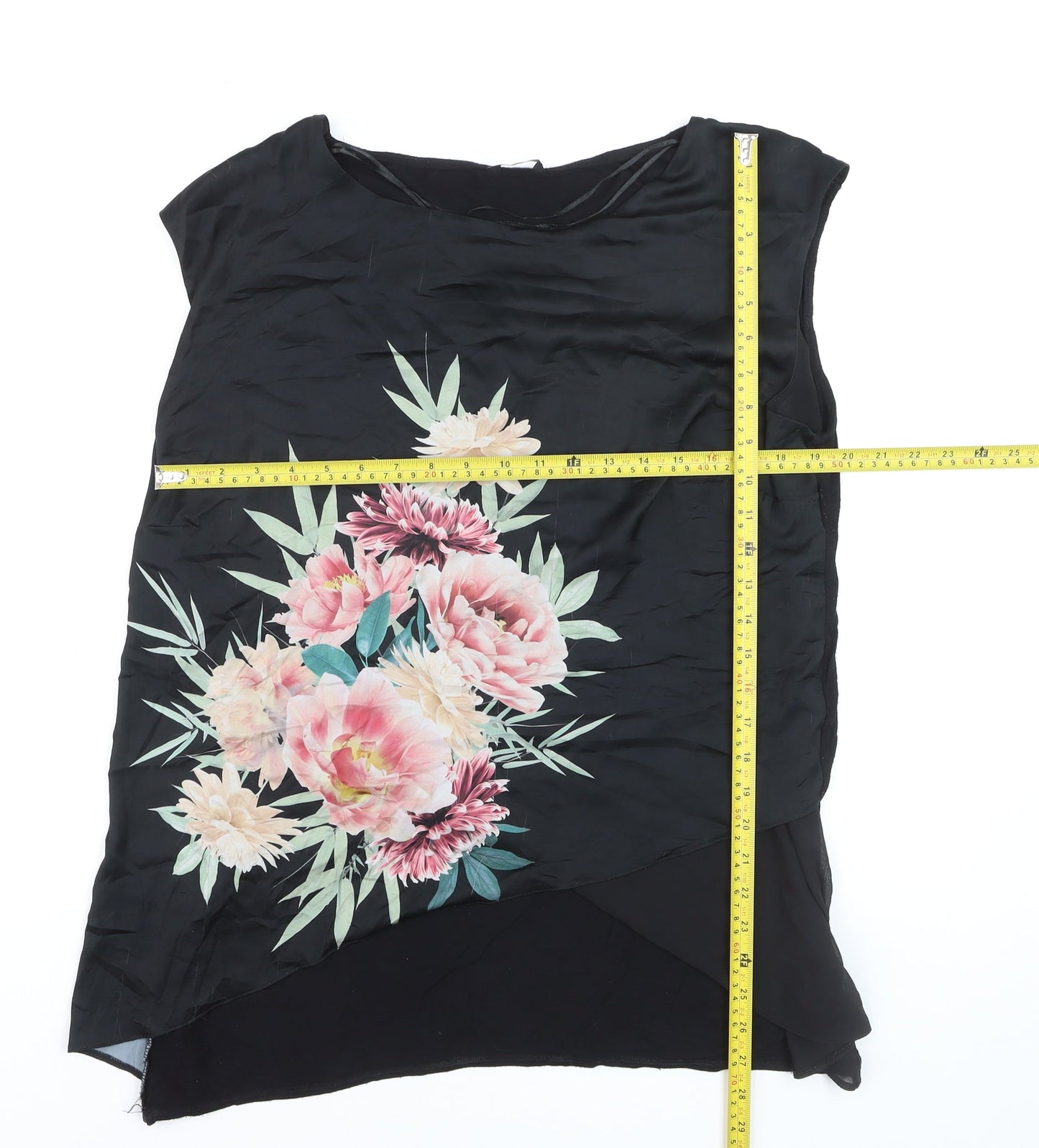 M&Co Womens Black Floral Tunic Blouse Size 18 Sleeveless Polyester Top