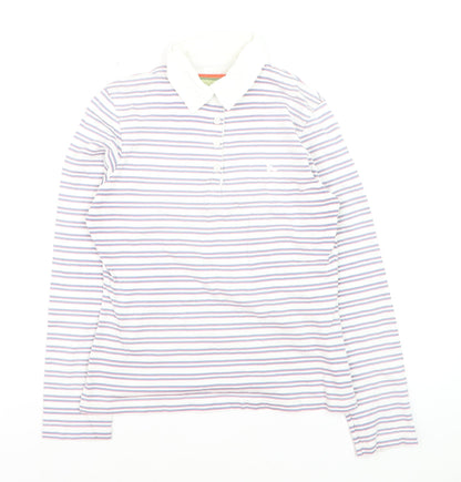 Hawkshead Women’s Multicoloured Striped Cotton Long Sleeve Polo Shirt Size 12