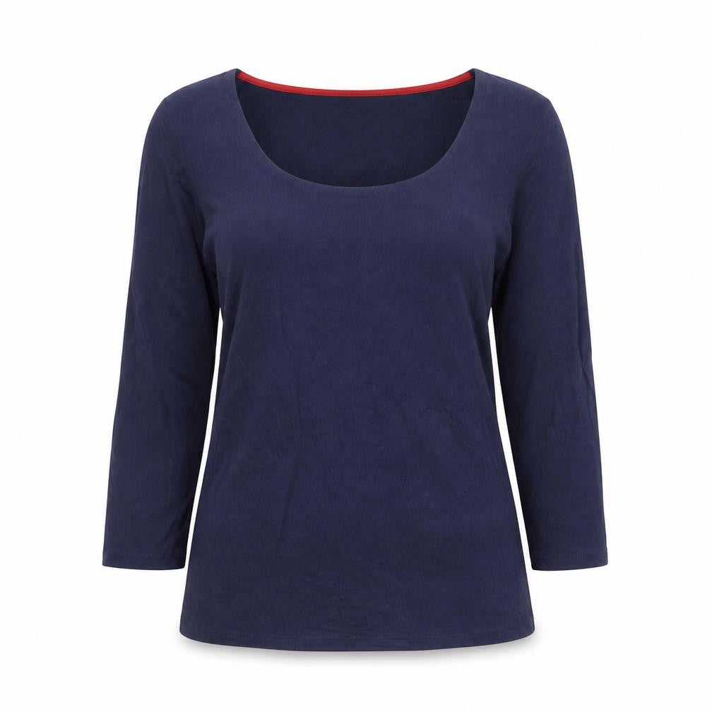 Boden Women Blue Scoop Neck 3/4 Sleeve Cotton Jersey Blouse UK 10