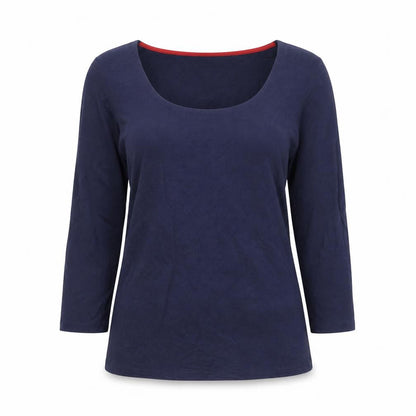 Boden Women Blue Scoop Neck 3/4 Sleeve Cotton Jersey Blouse UK 10