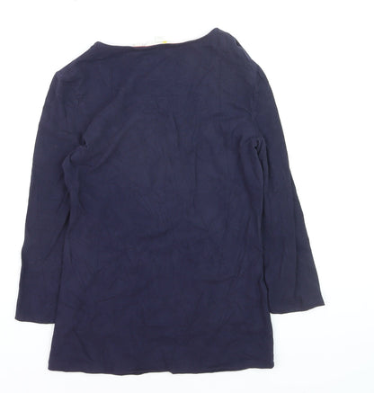 Boden Women Blue Scoop Neck 3/4 Sleeve Cotton Jersey Blouse UK 10