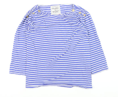 Mudd & Water Women Blue Striped 3/4 Sleeve Cotton Nautical Top Size 12