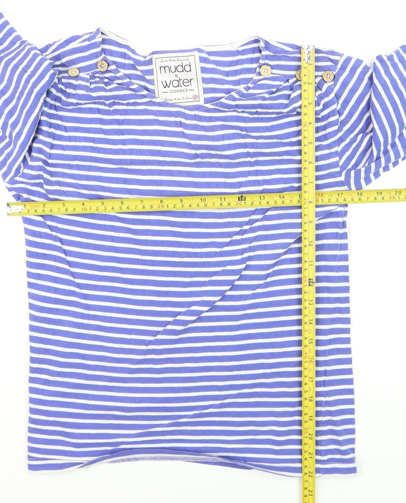 Mudd & Water Women Blue Striped 3/4 Sleeve Cotton Nautical Top Size 12