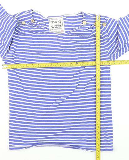 Mudd & Water Women Blue Striped 3/4 Sleeve Cotton Nautical Top Size 12