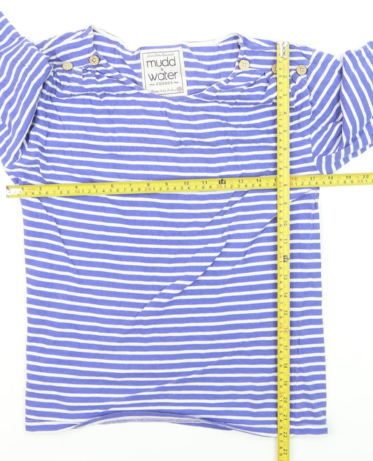 Mudd & Water Women Blue Striped 3/4 Sleeve Cotton Nautical Top Size 12
