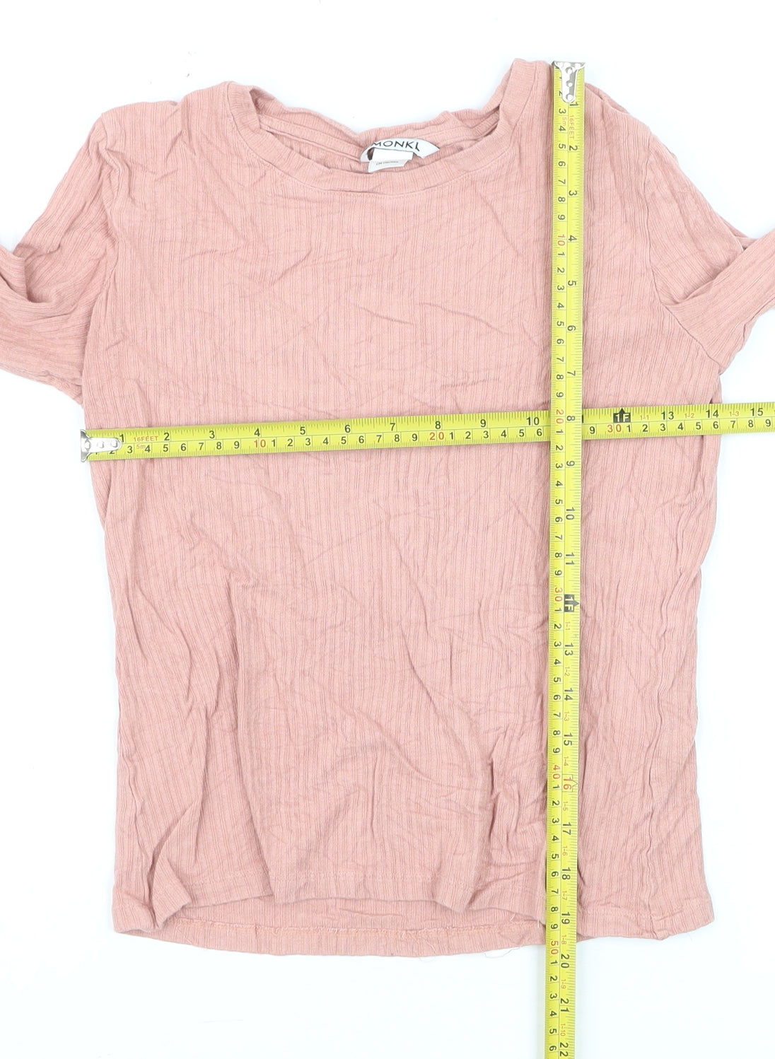Monki Womens Pink Long Sleeve Crew Neck Basic Jersey Top Size 12