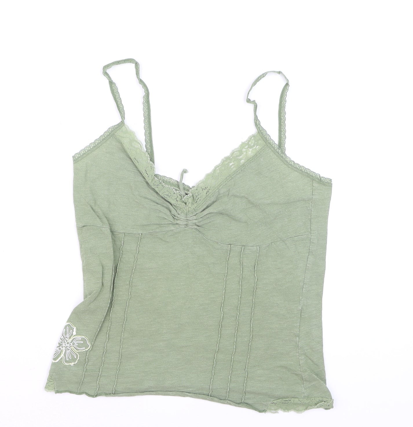 Fat Face Women's Green Lace Trim Cotton Camisole Tank Top Size S