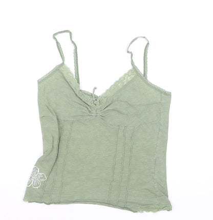 Fat Face Women's Green Lace Trim Cotton Camisole Tank Top Size S