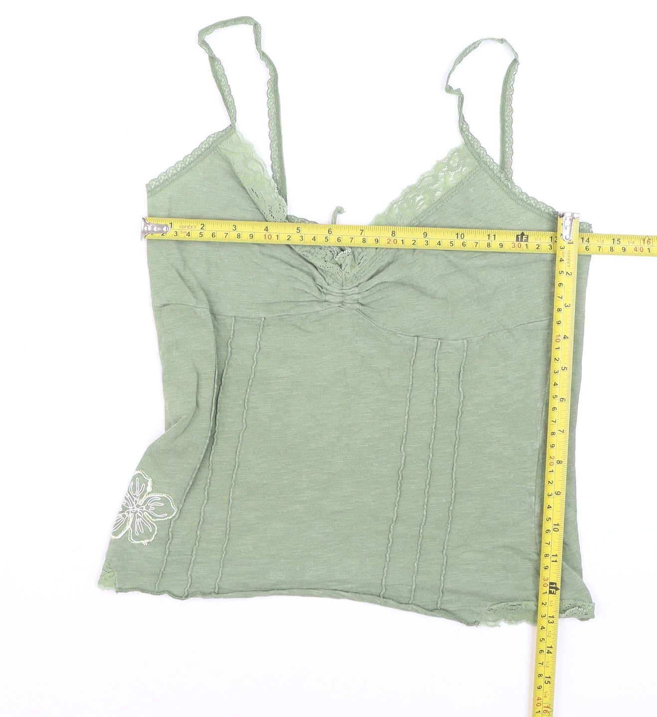 Fat Face Women's Green Lace Trim Cotton Camisole Tank Top Size S