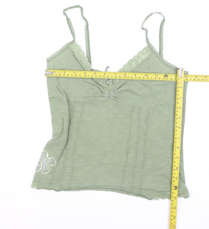 Fat Face Women's Green Lace Trim Cotton Camisole Tank Top Size S