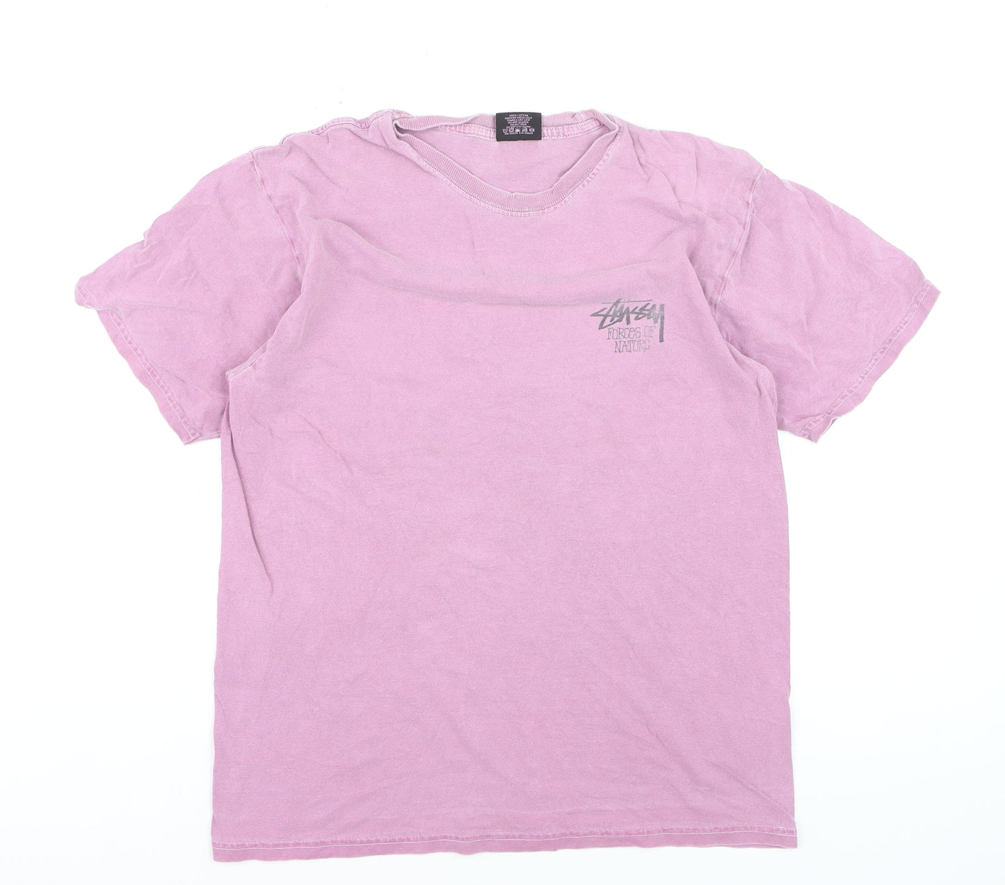 Stussy Men's Pink Graphic Print Cotton Crew Neck T-Shirt M