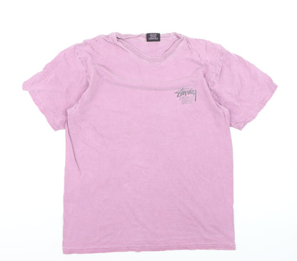 Stussy Men's Pink Graphic Print Cotton Crew Neck T-Shirt M