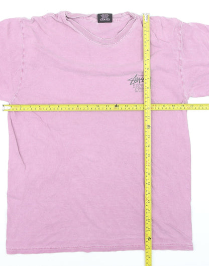 Stussy Men's Pink Graphic Print Cotton Crew Neck T-Shirt M