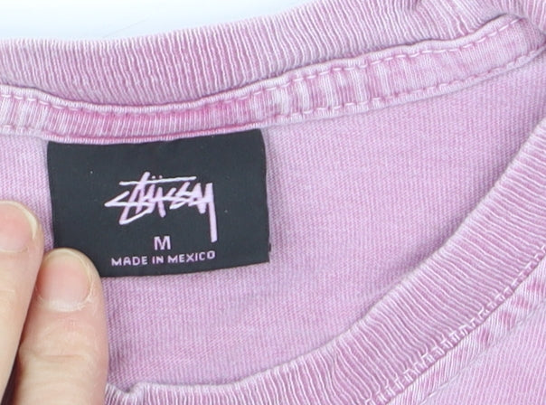 Stussy Men's Pink Graphic Print Cotton Crew Neck T-Shirt M