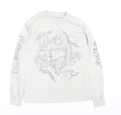 Urban Outfitters Men's Beige Tattoo Graphic Long Sleeve T-Shirt XXS
