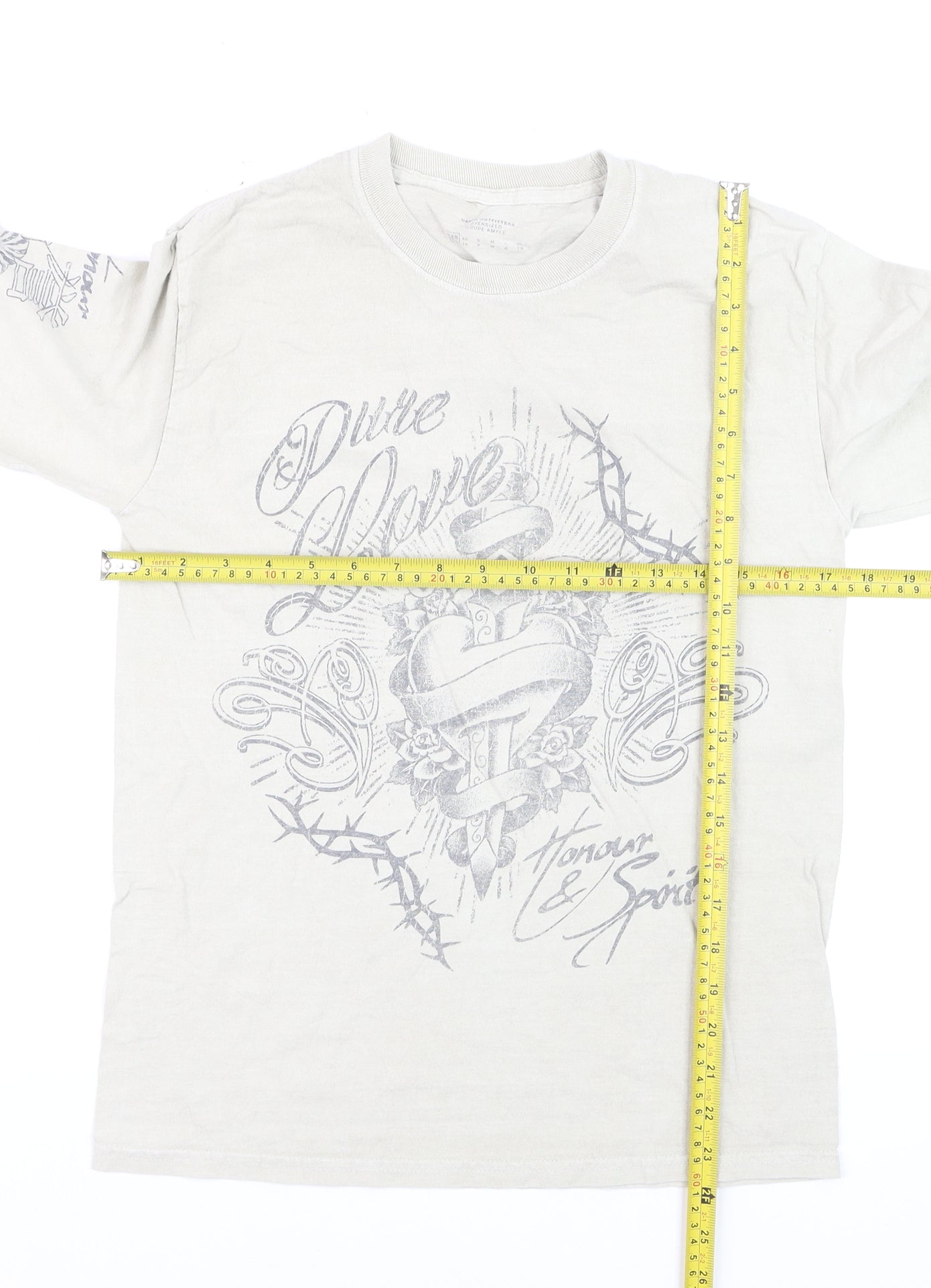 Urban Outfitters Men's Beige Tattoo Graphic Long Sleeve T-Shirt XXS