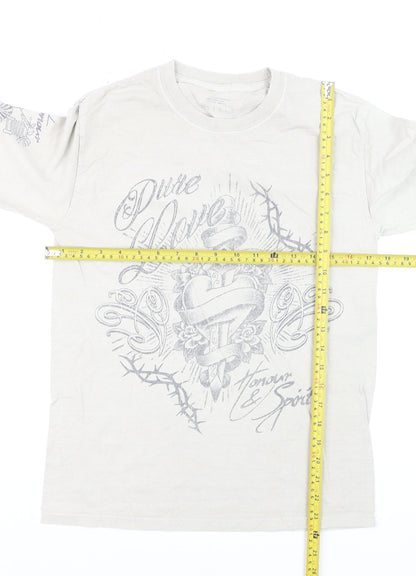 Urban Outfitters Men's Beige Tattoo Graphic Long Sleeve T-Shirt XXS