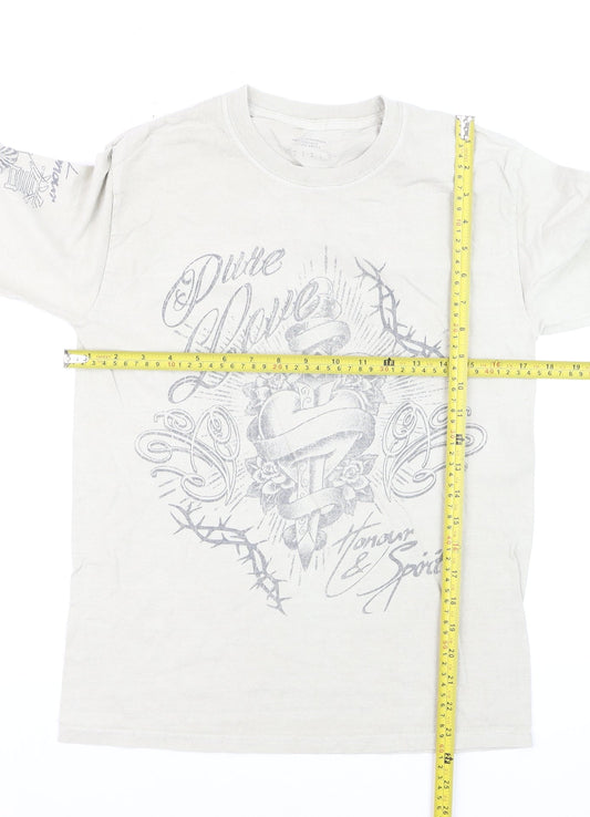 Urban Outfitters Men's Beige Tattoo Graphic Long Sleeve T-Shirt XXS