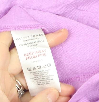 Oliver Bonas Women’s Purple Cotton T-Shirt Size 16 Scoop Neck