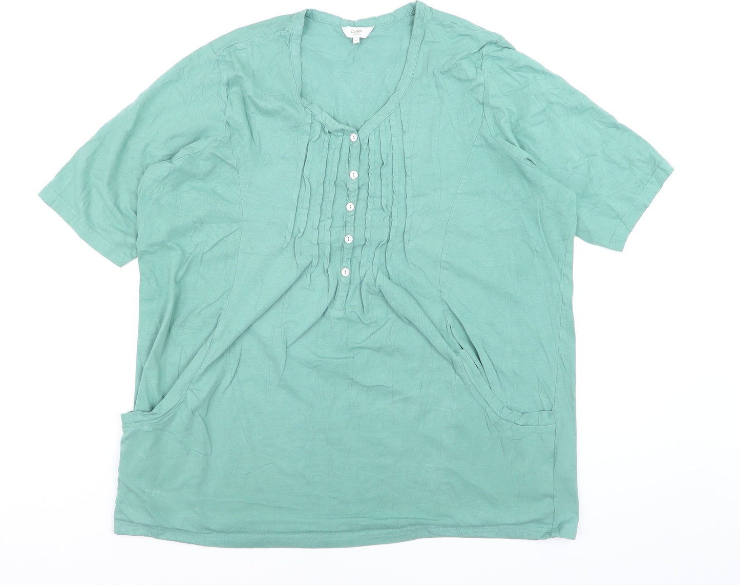 Cotton Traders Women's Green Short Sleeve Tunic Blouse Size 20