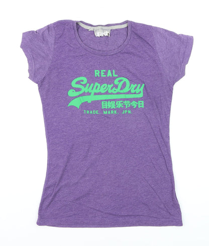 Superdry Women Purple L Short Sleeve Cotton Blend T-Shirt