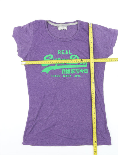Superdry Women Purple L Short Sleeve Cotton Blend T-Shirt