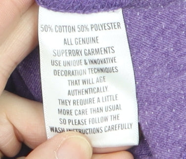 Superdry Women Purple L Short Sleeve Cotton Blend T-Shirt