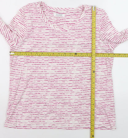 Marks and Spencer Women Pink Striped 3/4 Sleeve Basic T-Shirt Size 16