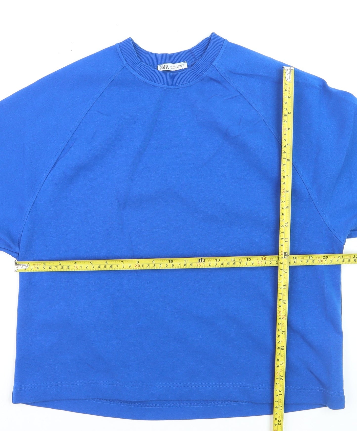 Zara Women Blue Basic Crew Neck Short Sleeve T-Shirt Size S