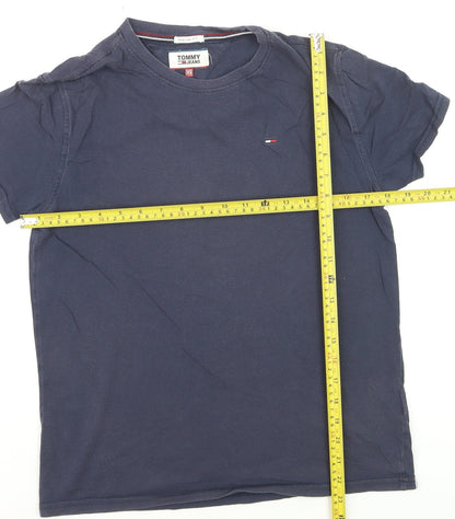 Tommy Jeans Men Blue XS Regular Fit Cotton Crew Neck T-Shirt