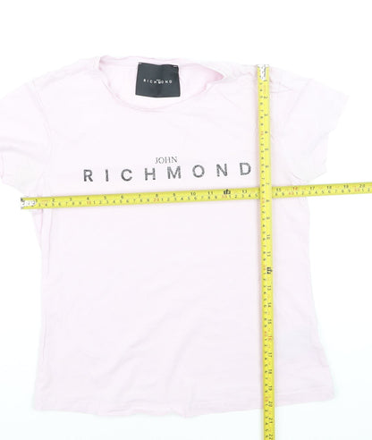 John Richmond Women's Pink XS Cotton Stretch Crew Neck T-Shirt