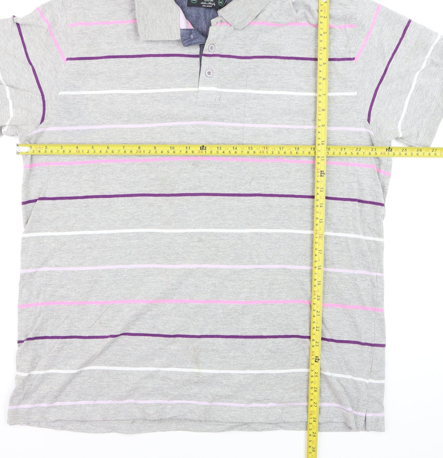 Dunnes Men's Grey Striped Cotton Polo Shirt Size 2XL