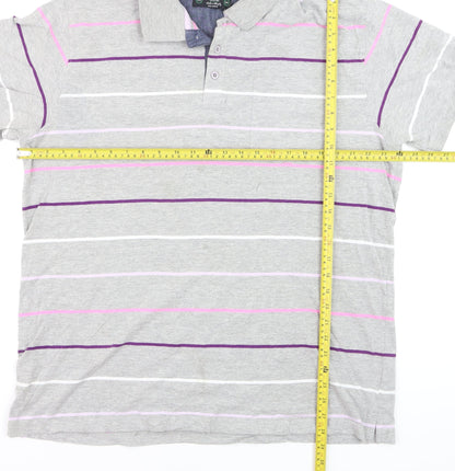 Dunnes Men's Grey Striped Cotton Polo Shirt Size 2XL