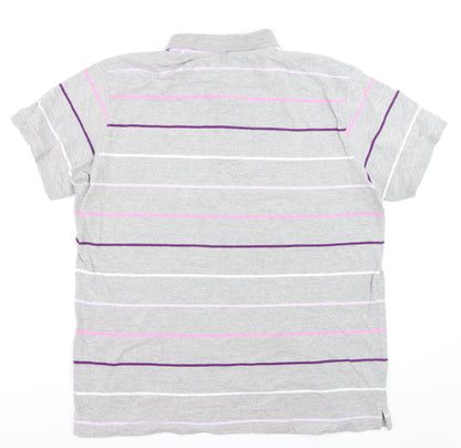 Dunnes Men's Grey Striped Cotton Polo Shirt Size 2XL