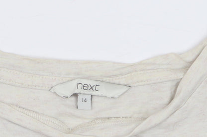 Next Women Beige Star Embroidered Cotton T-Shirt Size 14