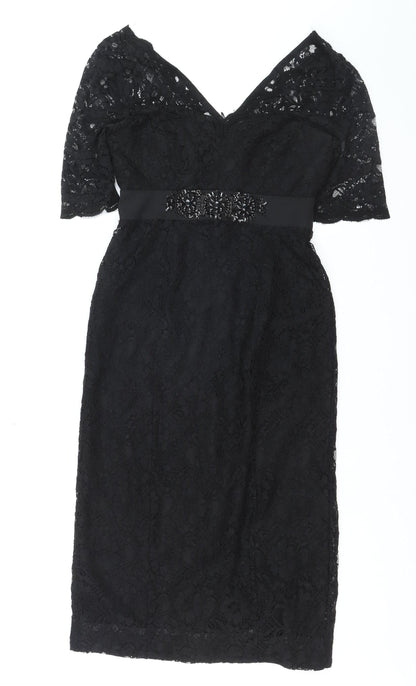 Monsoon Women's Black Lace Sheath Dress Size 6 Beaded Formal