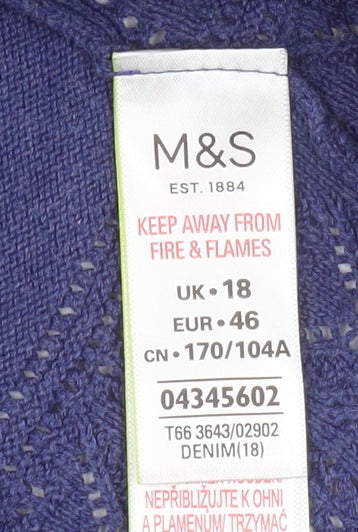 Marks and Spencer Women Blue Size 18 Open Knit 3/4 Sleeve Cardigan