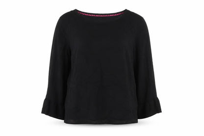 Street One Women Black Blouse Size 10 Viscose 3/4 Sleeve Button Back