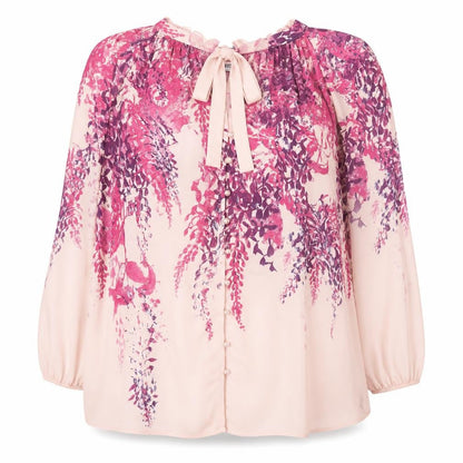 Gallery Womens Pink Floral Chiffon Tunic Blouse Size 16