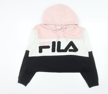 Fila Womens Pink Black Colourblock Cropped Hoodie Size 16 XL