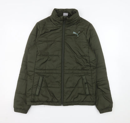 Puma Women Green Size 12 Puffer Jacket Full Zip Quilted Winter Coat