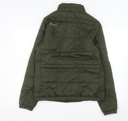 Puma Women Green Size 12 Puffer Jacket Full Zip Quilted Winter Coat
