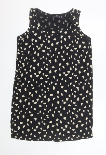 Marks and Spencer Women Black Animal Print Shift Dress Size 16 Linen Blend
