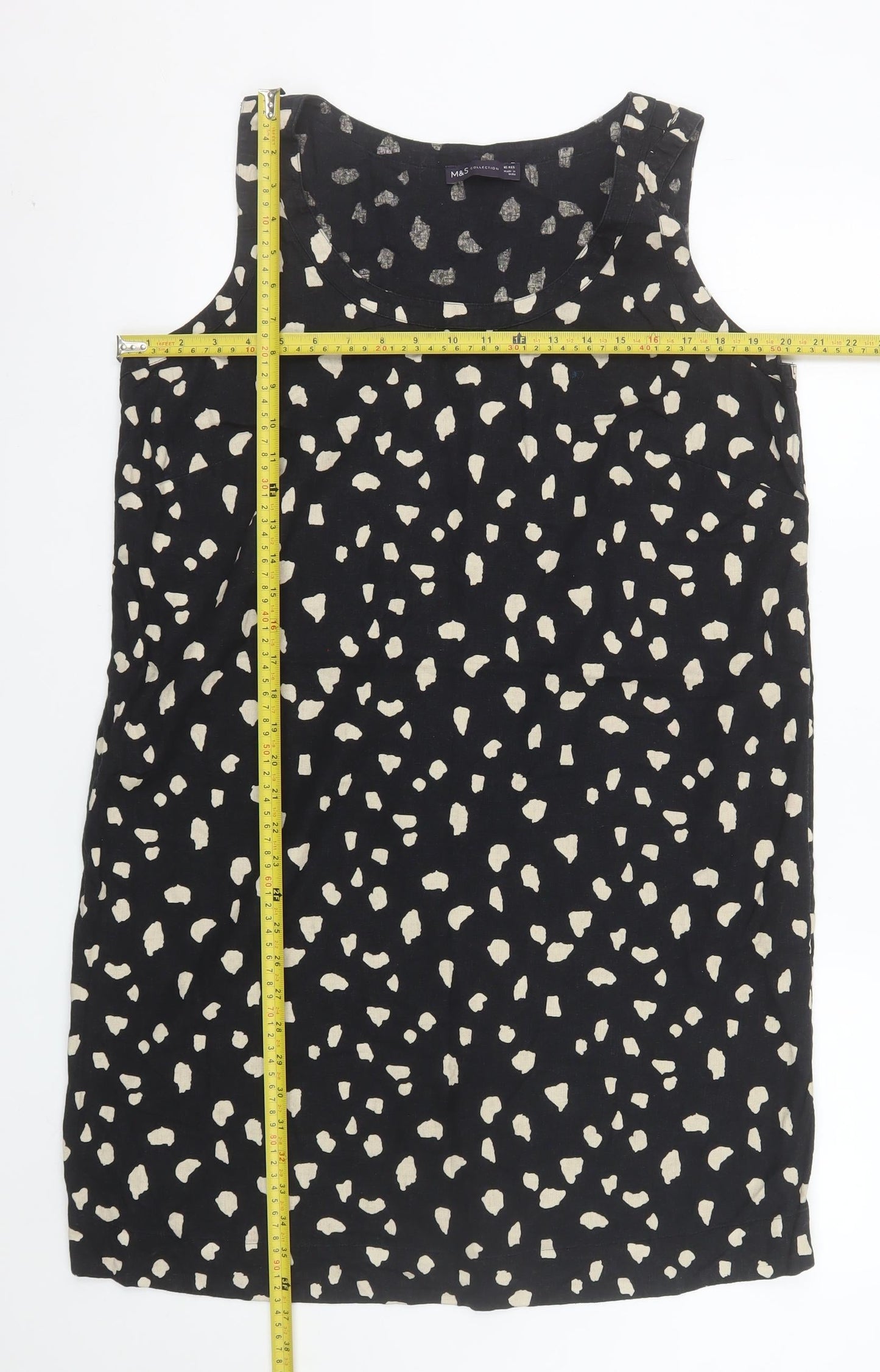 Marks and Spencer Women Black Animal Print Shift Dress Size 16 Linen Blend