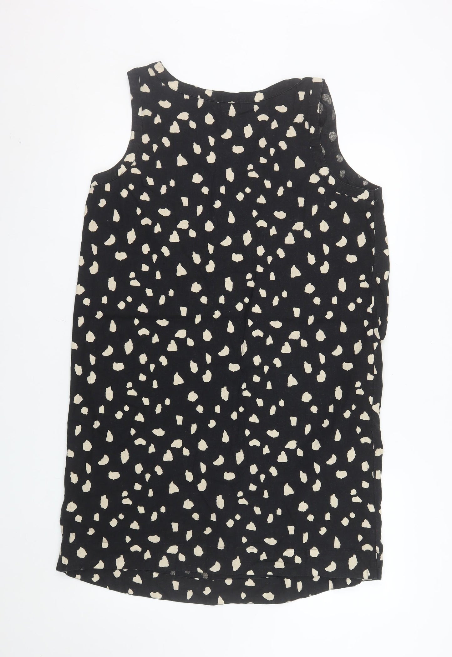 Marks and Spencer Women Black Animal Print Shift Dress Size 16 Linen Blend